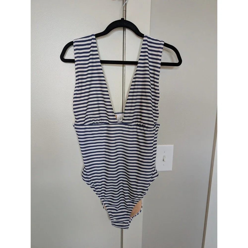 J. Crew Factory Striped Navy White One Piece Swimsuit XL